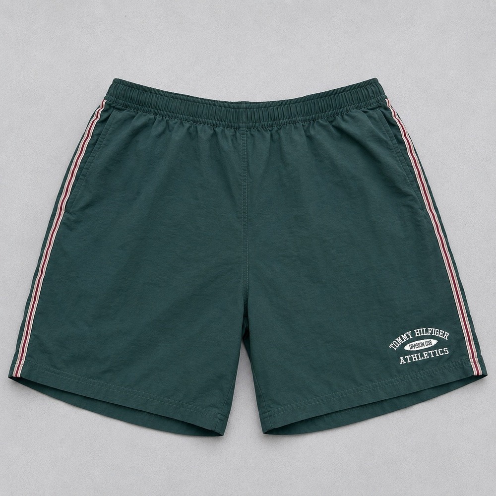 Tommy Hilfiger Athletics Vintage 90s Nylon Swim‎ Shorts Green Mens XL Stripe y2k